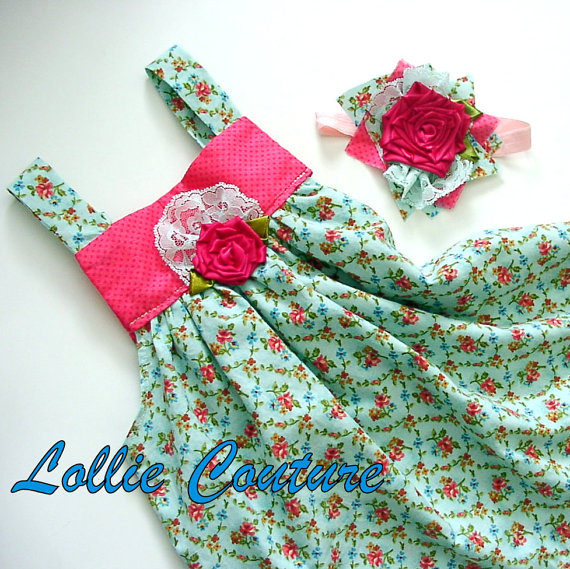 Baby Outfit, Baby Dress, 2pc Baby Set, Baby Dress And Headband, Sweet Summer Giggles...by Lollie Couture