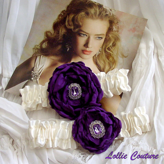 Purple Wedding Garters - Pour Mon Amour - Wedding Garter Set
